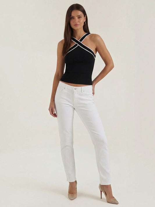 Nia Crossover Halter Neck Ribbed Top