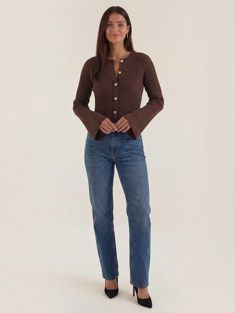 Betty Gold Button Ribbed Cardigan