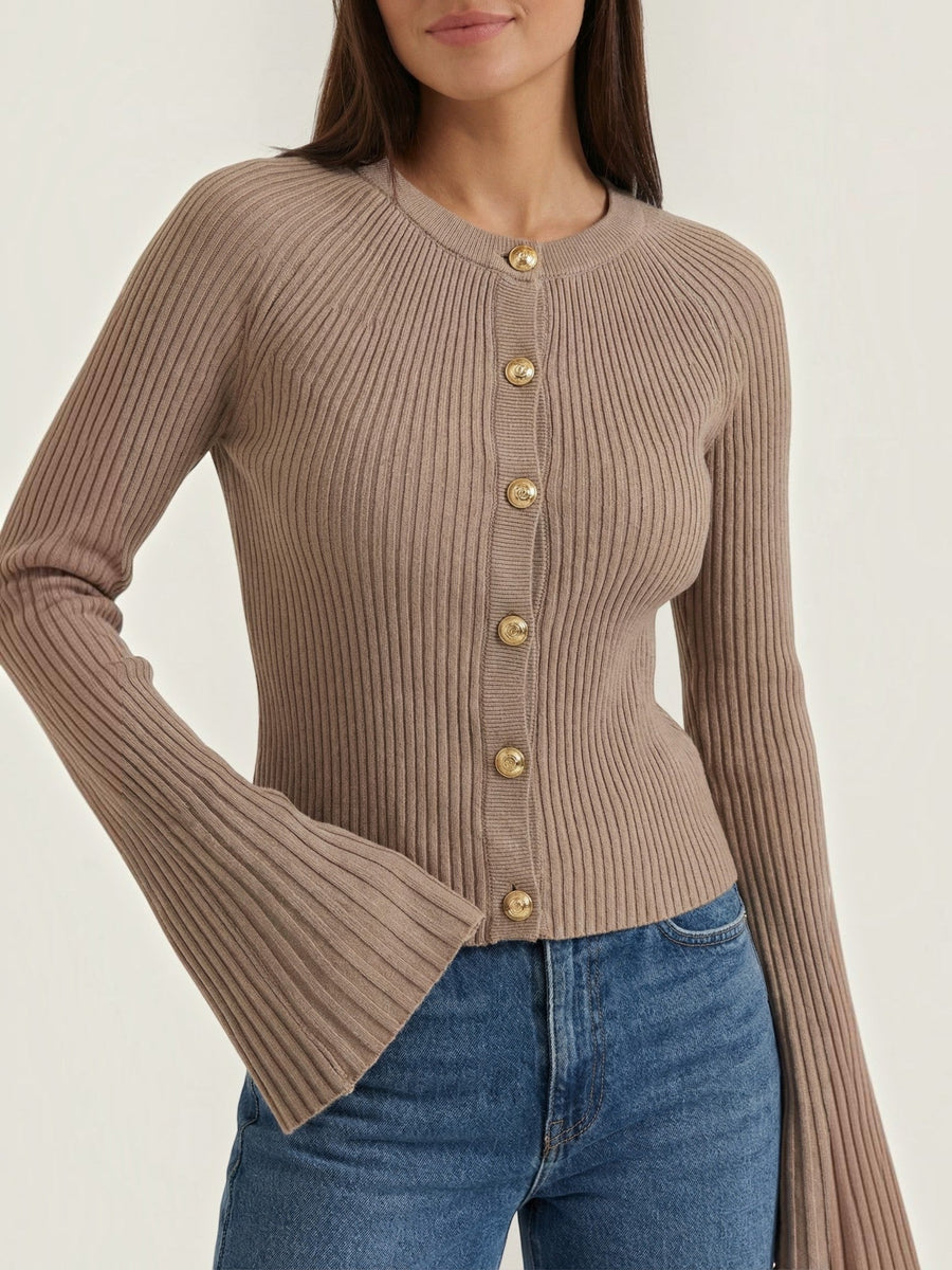 Betty Gold Button Ribbed Cardigan