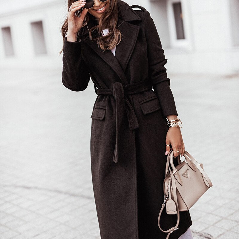 Graziella Long V Neck Belted Coat