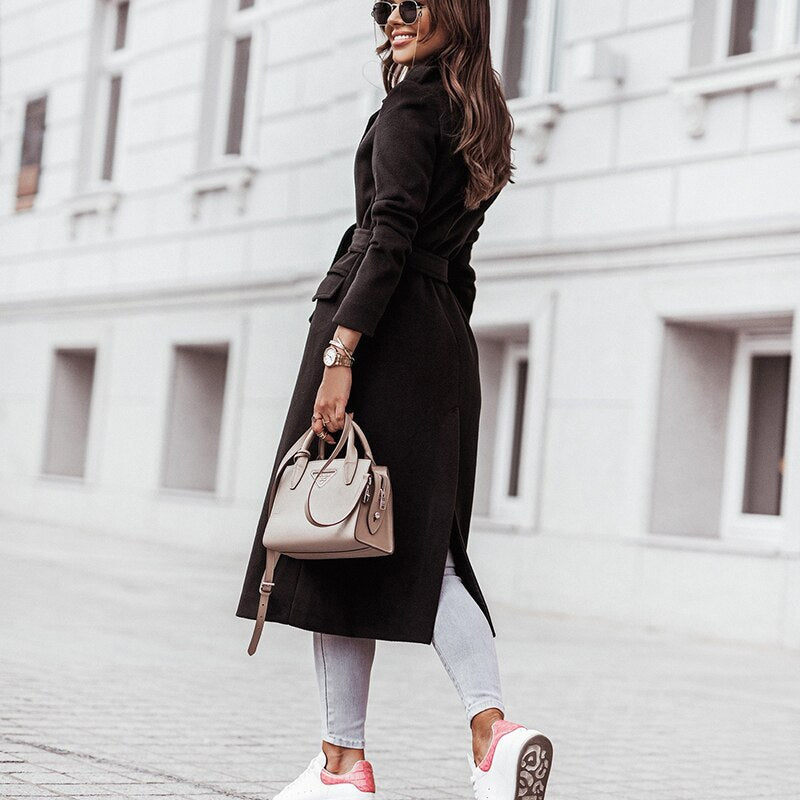 Graziella Long V Neck Belted Coat