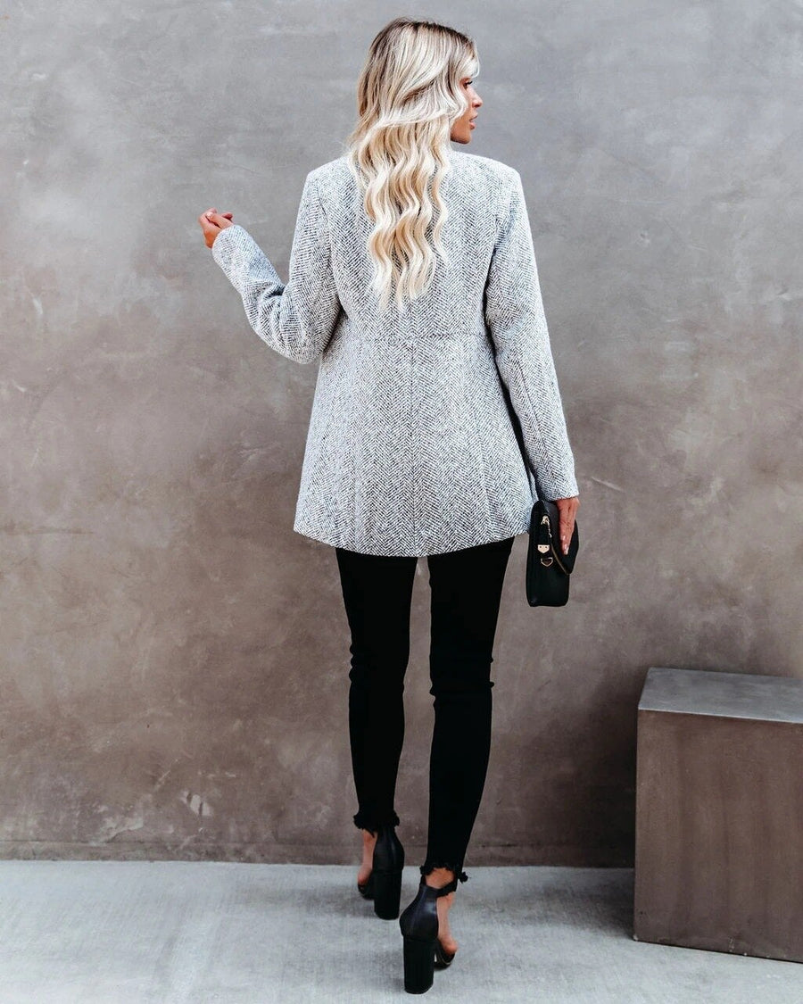 Verena Herringbone Longline Open Blazer