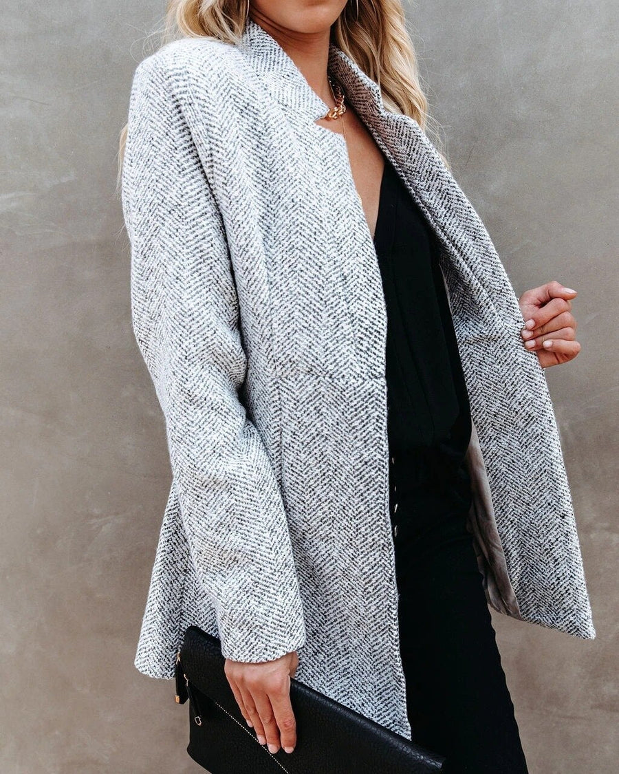 Verena Herringbone Longline Open Blazer