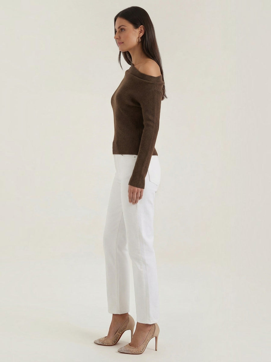 Shirley Asymmetric Collar Ribbed Top