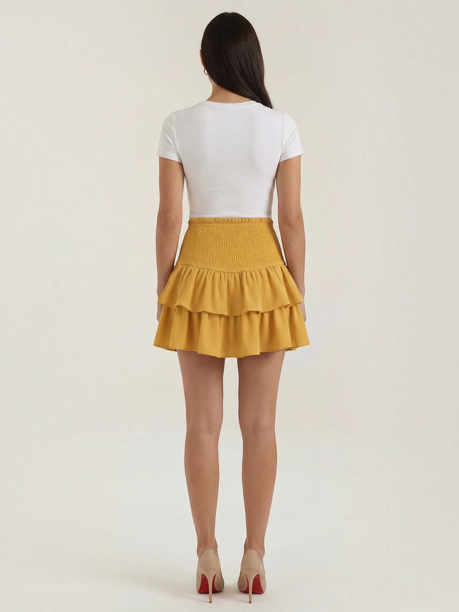 Grace Smocked Waist Tiered Ruffle Mini Skirt