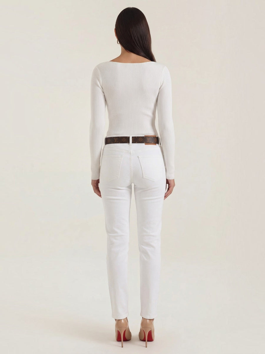 Ruth Boat Neck Ribbed Long Sleeve Top