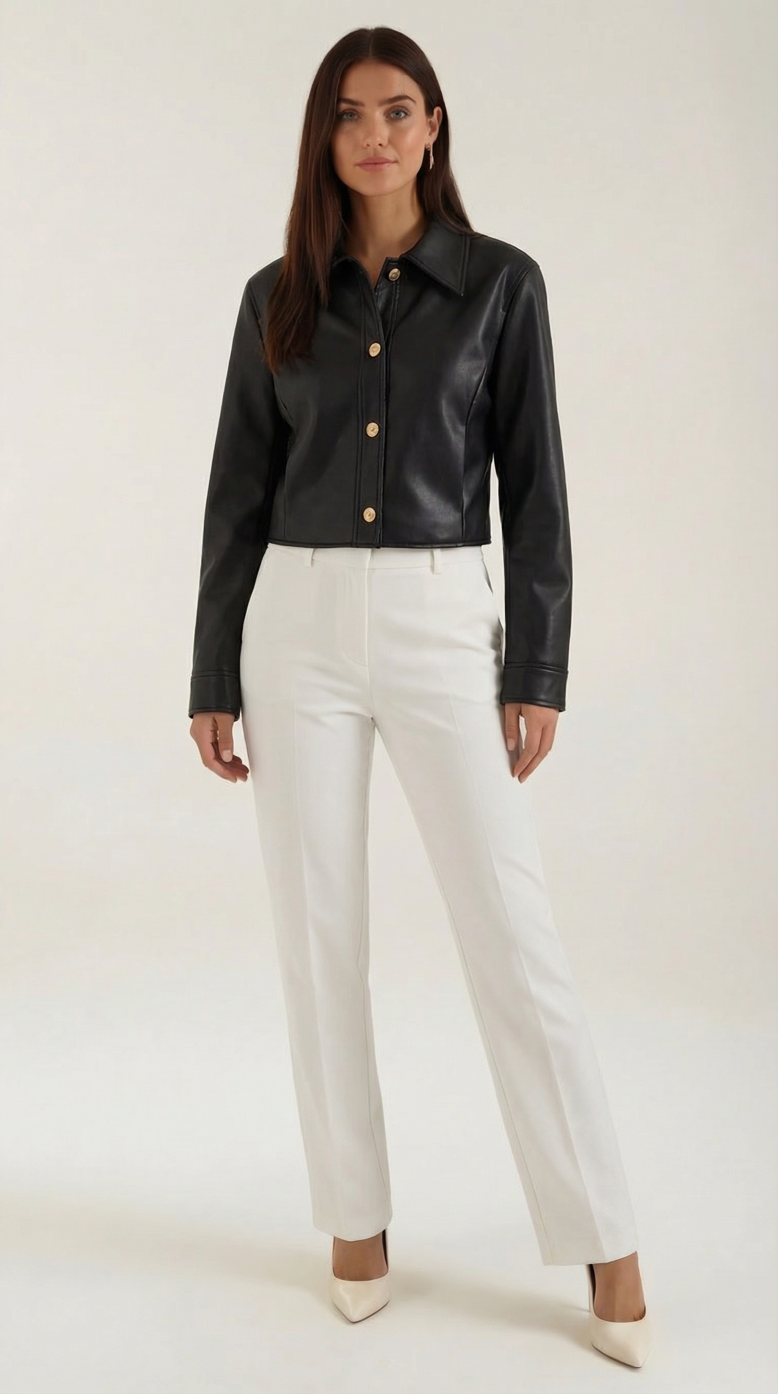 Heather Cropped Faux Leather Jacket