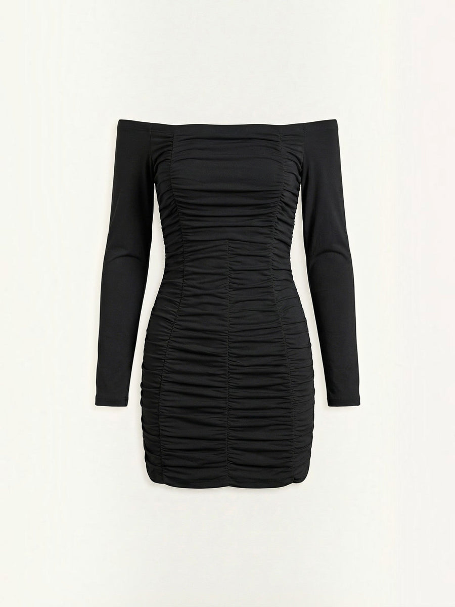 Yvette Off Shoulder Long Sleeve Ruched Mini Dress