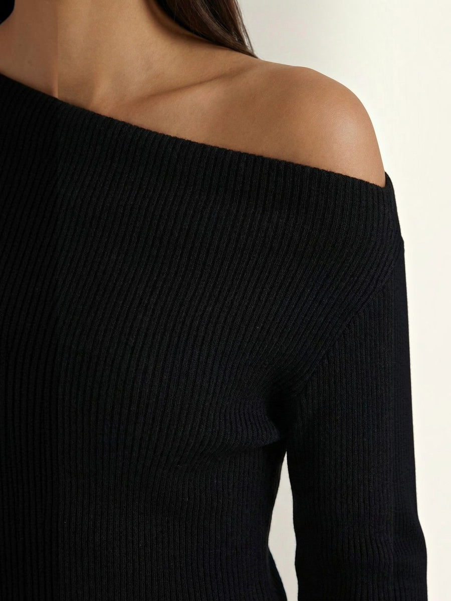 Shirley Asymmetric Collar Ribbed Top