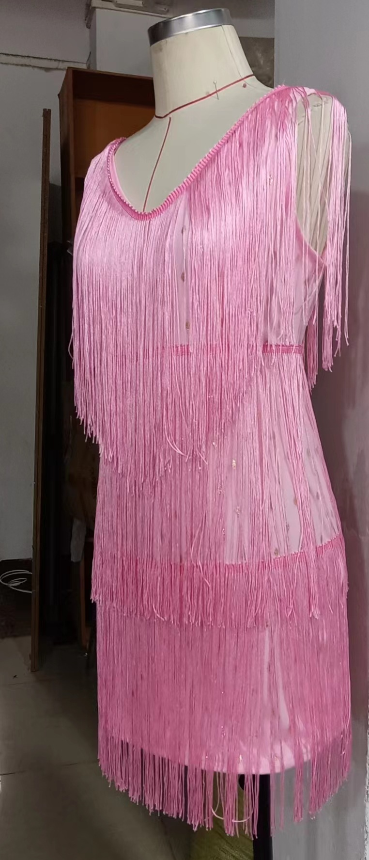 Minerva Sequin Tassel Backless V Neck Dress