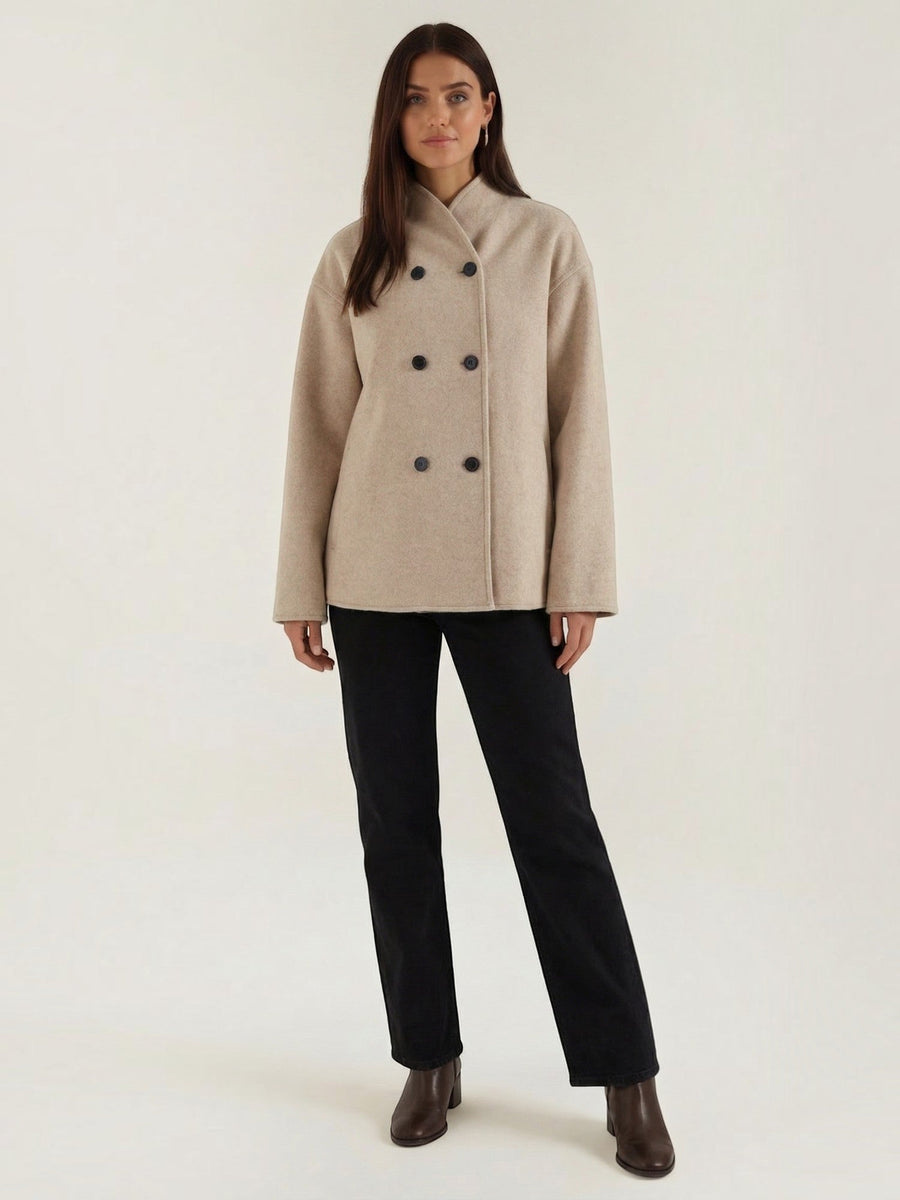 Pamela Stand Collar Double Breasted Short Jacket