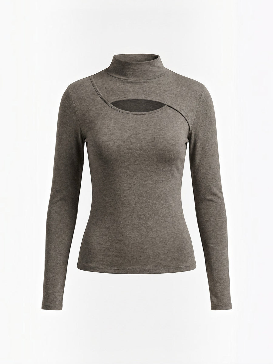 Barbara Cut Out Stand Collar Long Sleeve Top