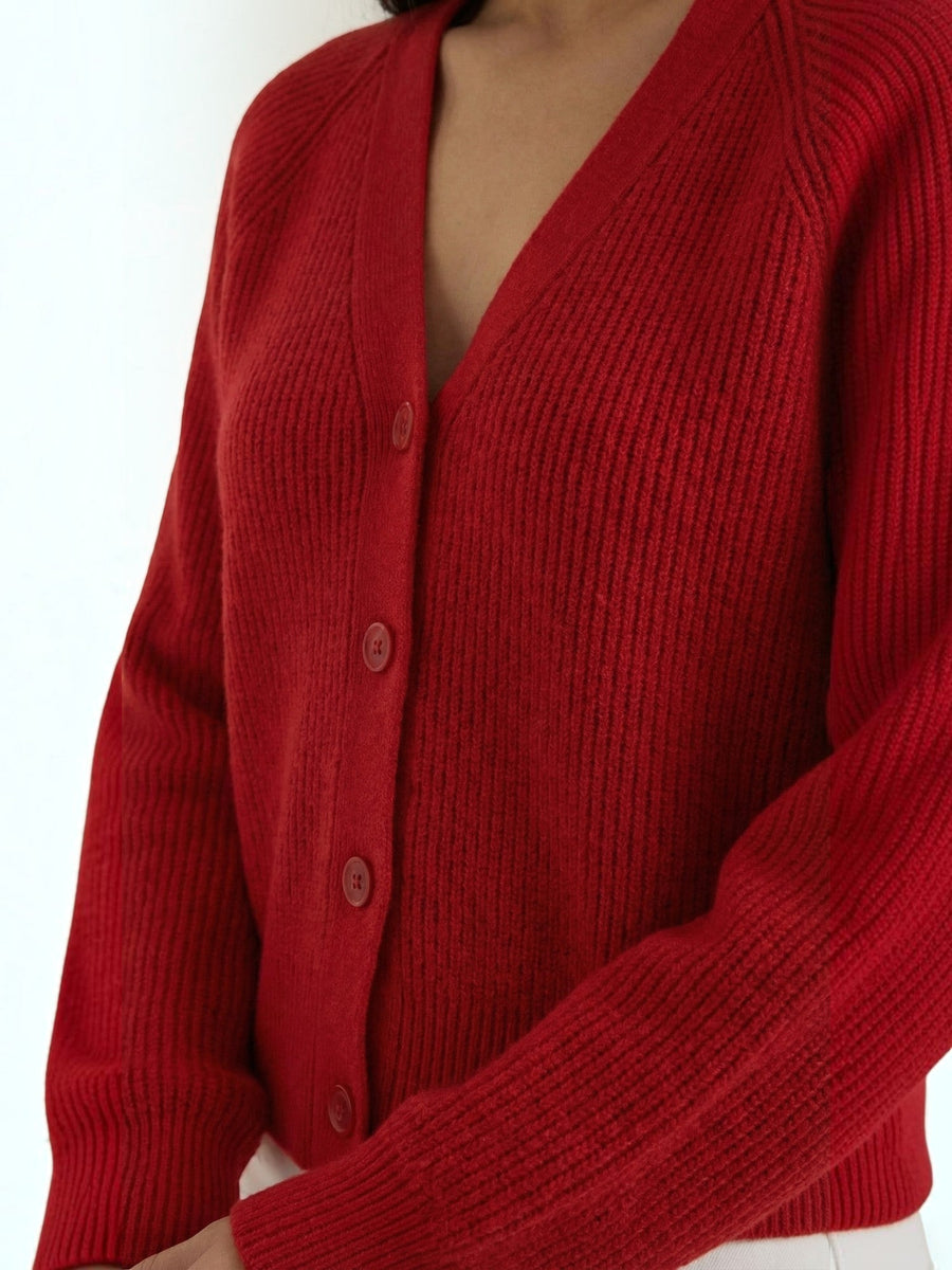 Jessica Ribbed V Neck Button Cardigan
