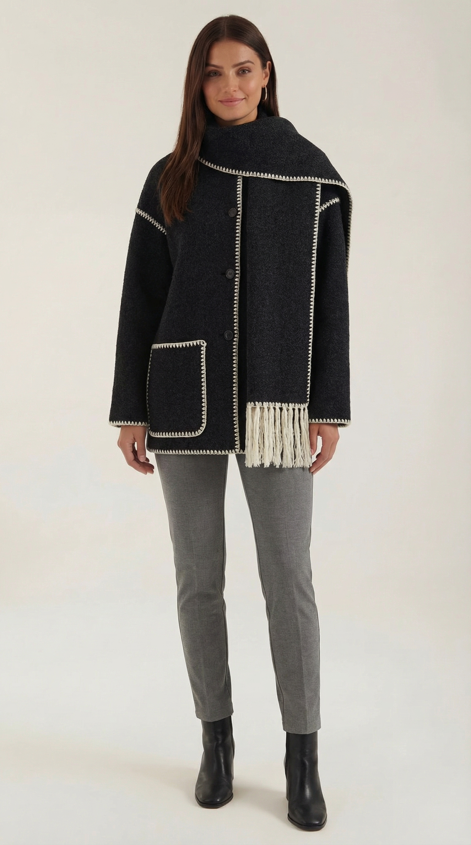 Catherine Contrast Trim Scarf Jacket