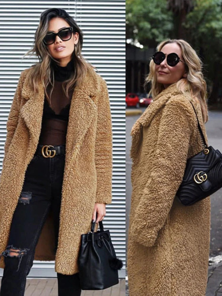 Tallulah Long Sherpa Coat with Hidden Pockets