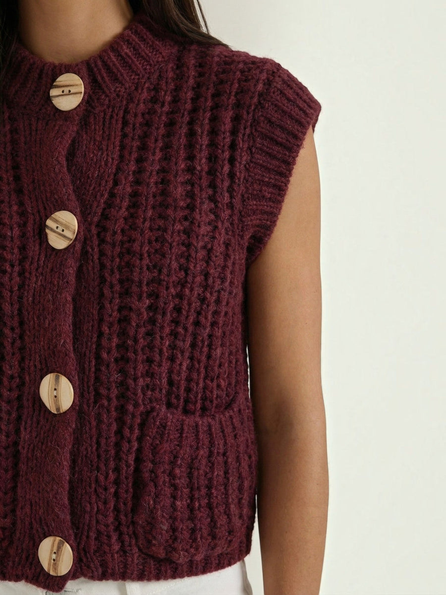 Philomena Chunky Knit Gold Button Vest