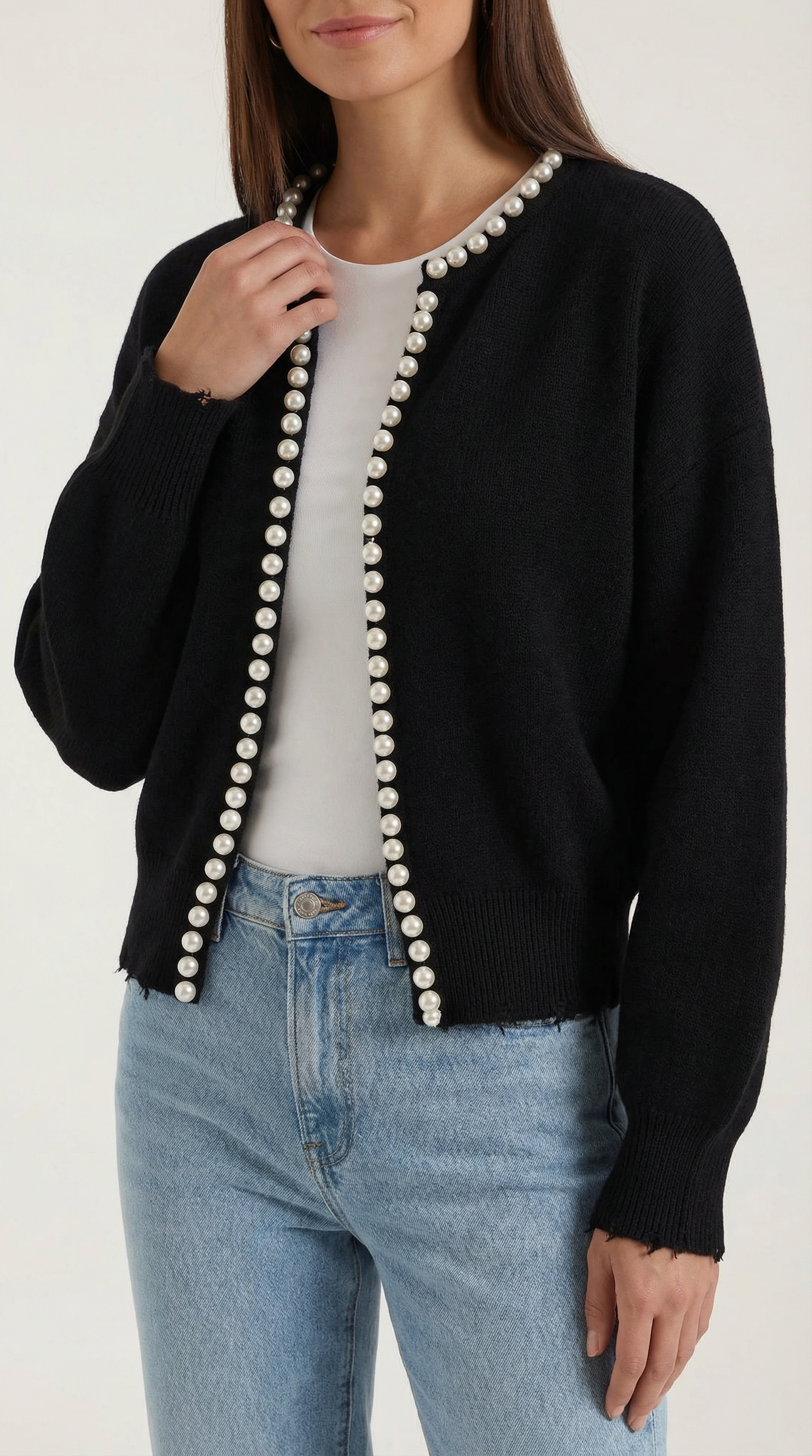 Caroline Pearl Trim Knit Cardigan