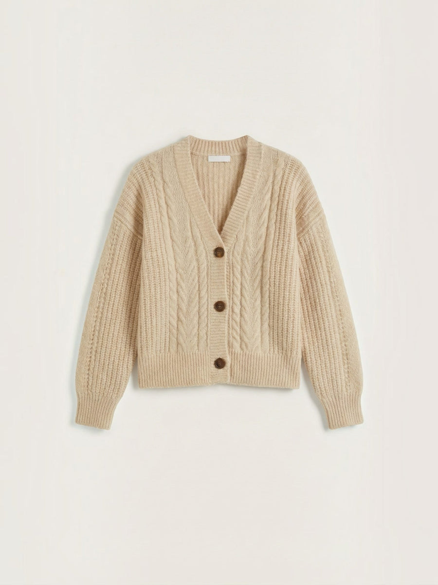Janet Cable Knit Wooden Button Cardigan