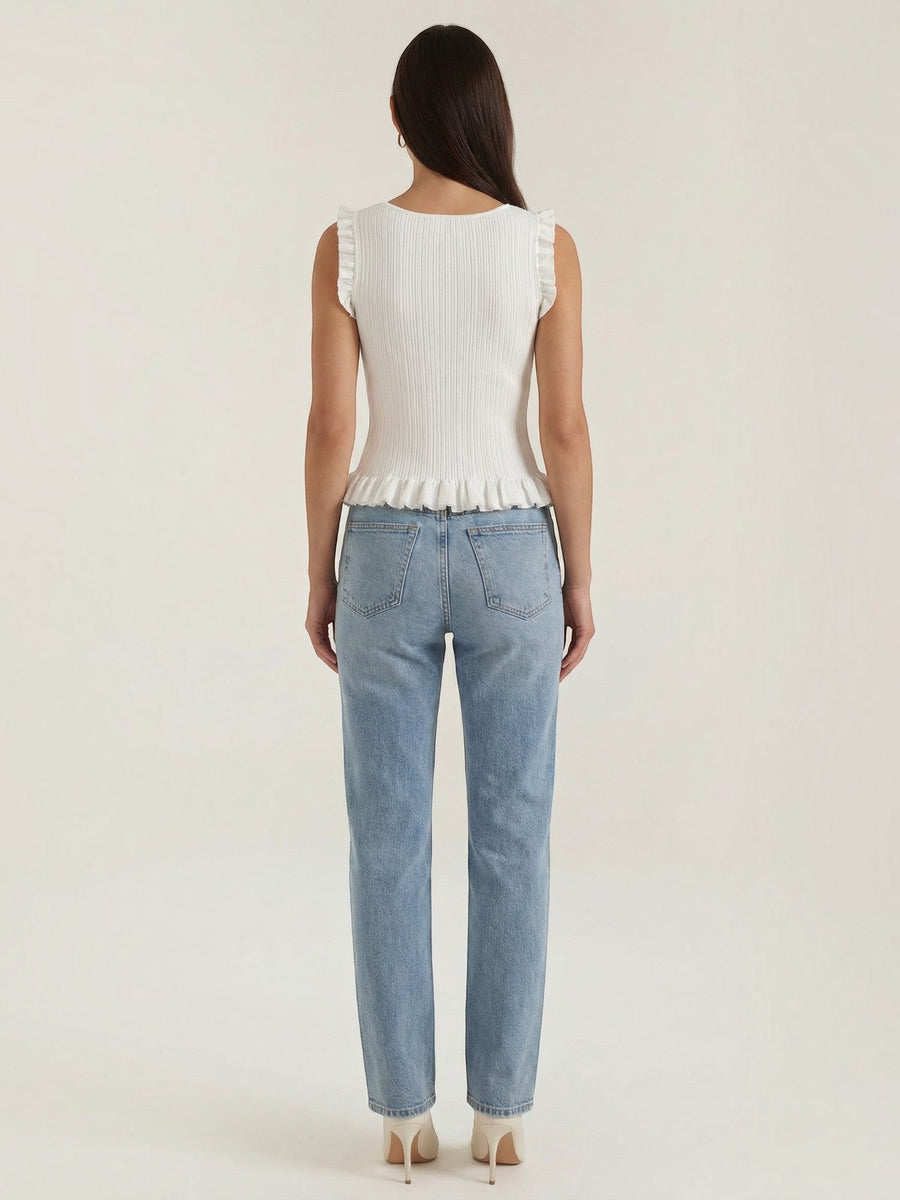 Carol Ribbed Ruffle Strap Top