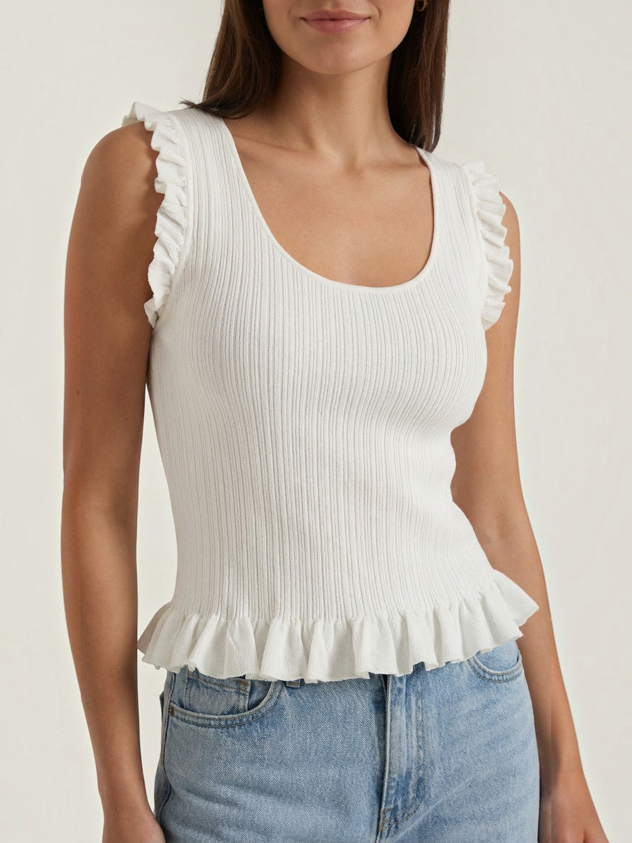 Carol Ribbed Ruffle Strap Top