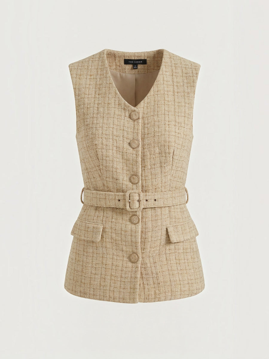 Quinn Belted Tweed Look Vest