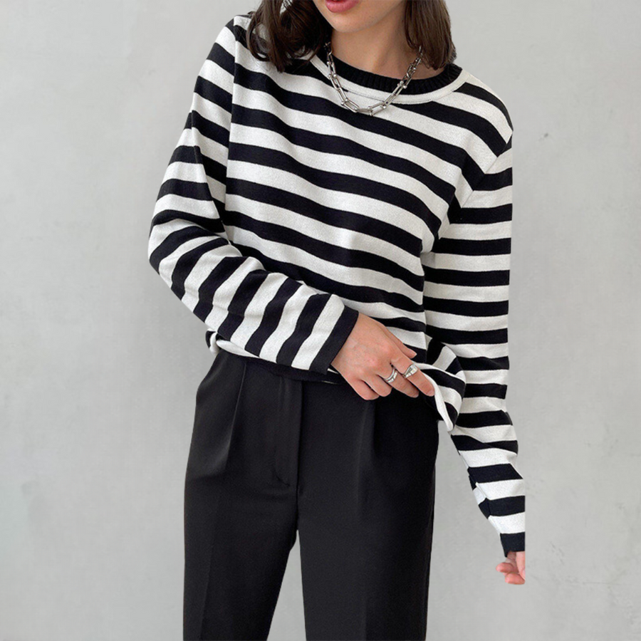 Adalie Striped Long Sleeve Crew Neck Top