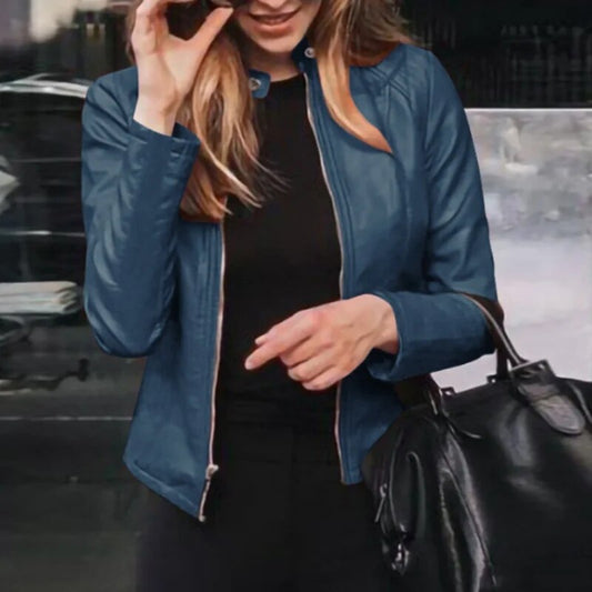 Arielle Stand Collar Faux Leather Biker Jacket