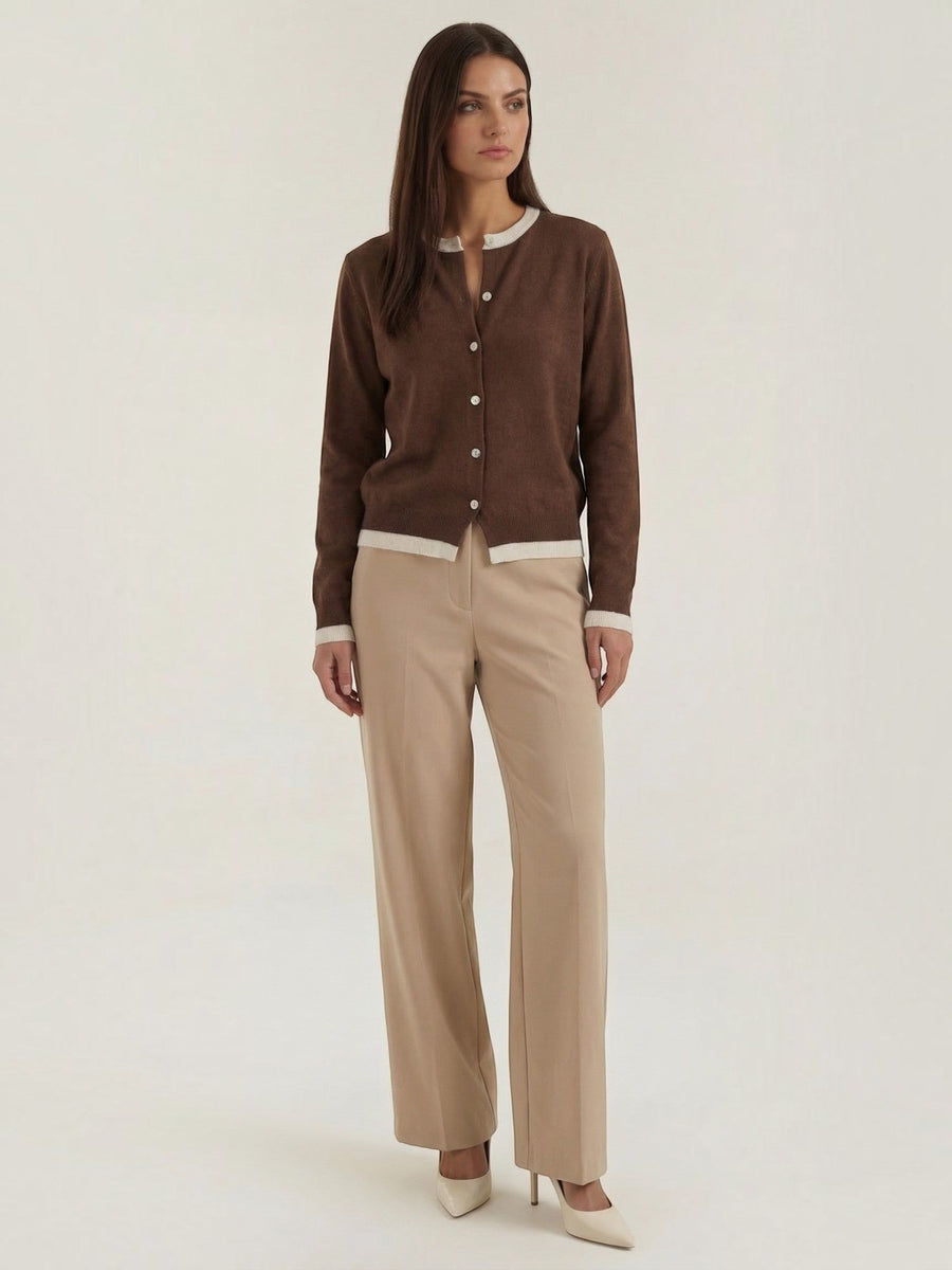 Wynona Contrast Stripe Wool Blend Cardigan