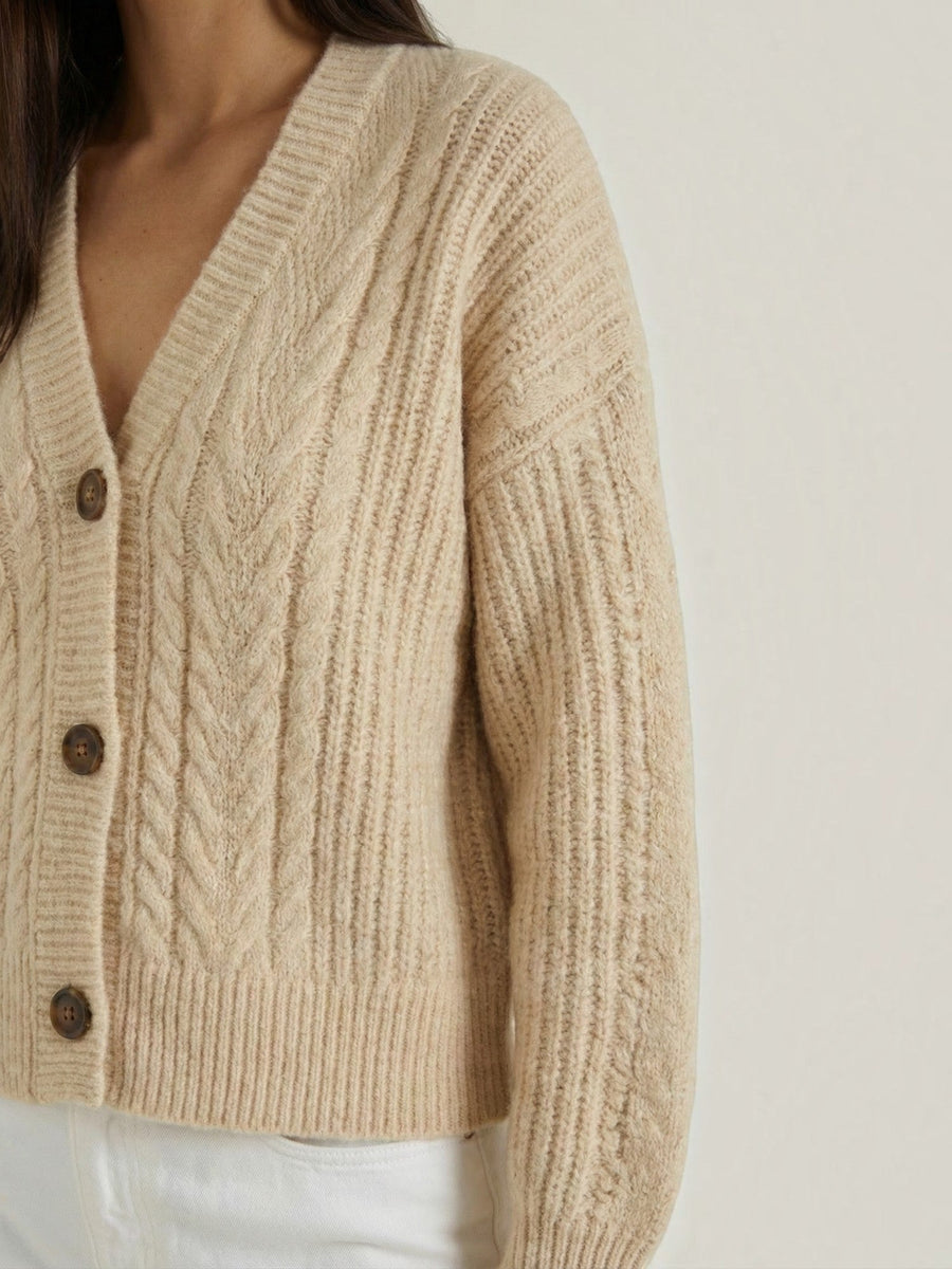 Janet Cable Knit Wooden Button Cardigan