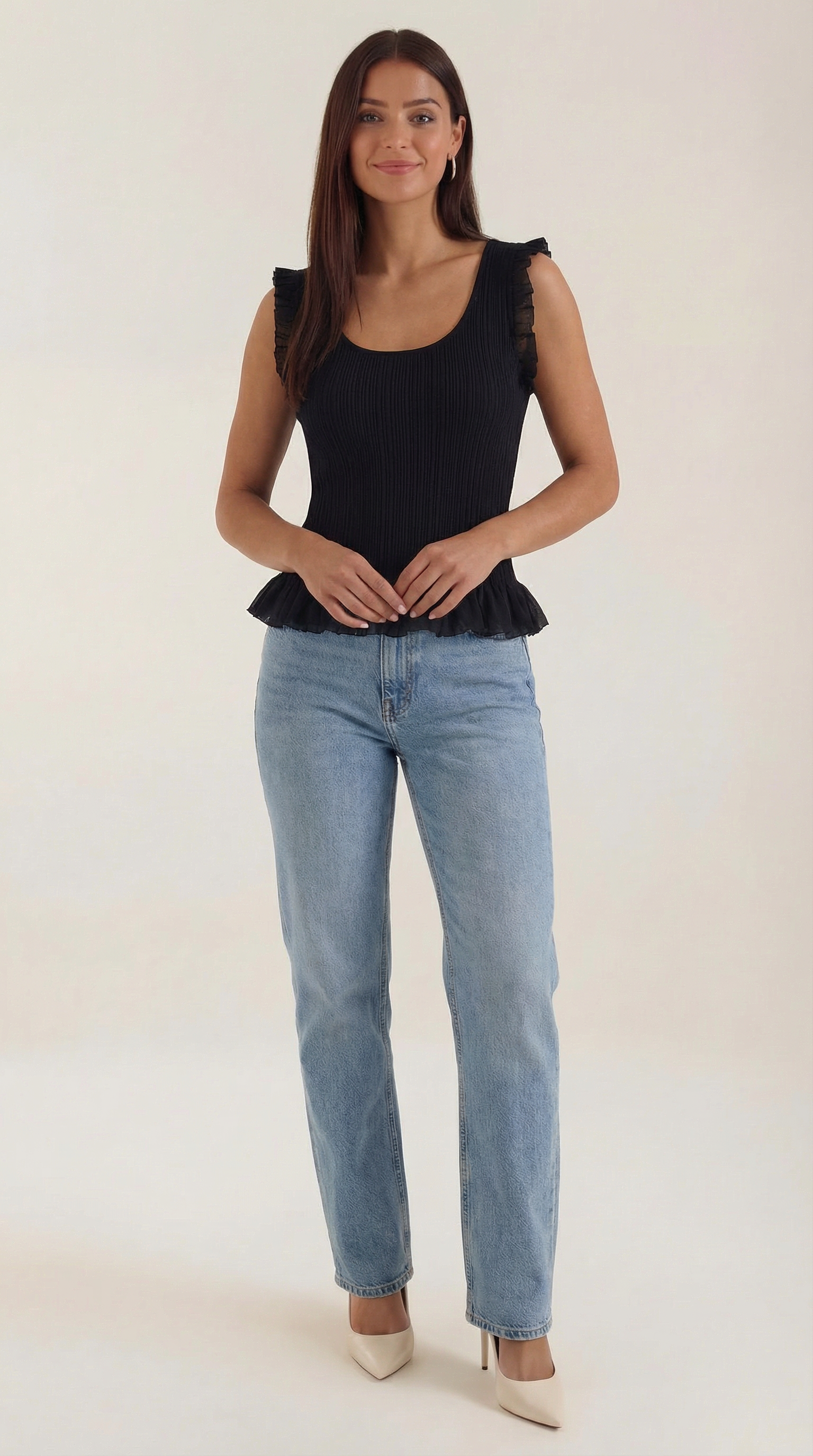 Carol Ribbed Knit Ruffle Top