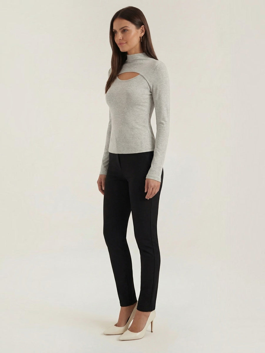 Barbara Cut Out Stand Collar Long Sleeve Top