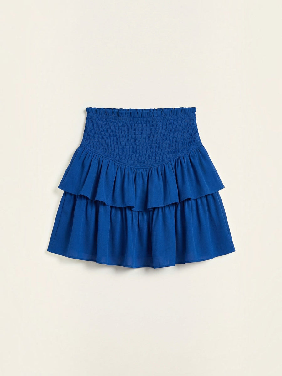 Grace Smocked Waist Tiered Ruffle Mini Skirt