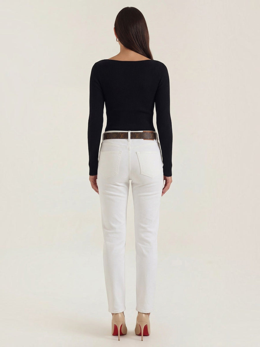 Ruth Boat Neck Ribbed Long Sleeve Top