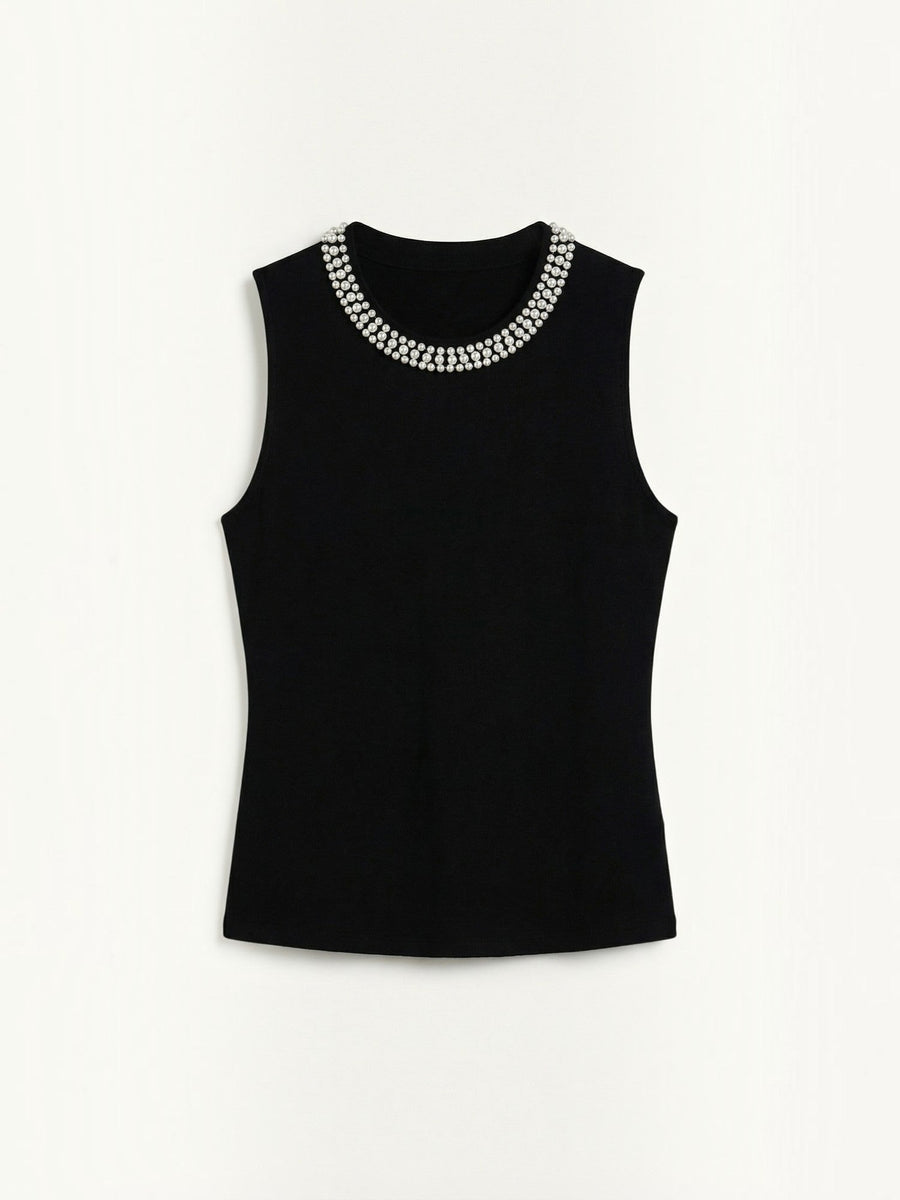 Rosalba Pearl Trim Ribbed Tank Top