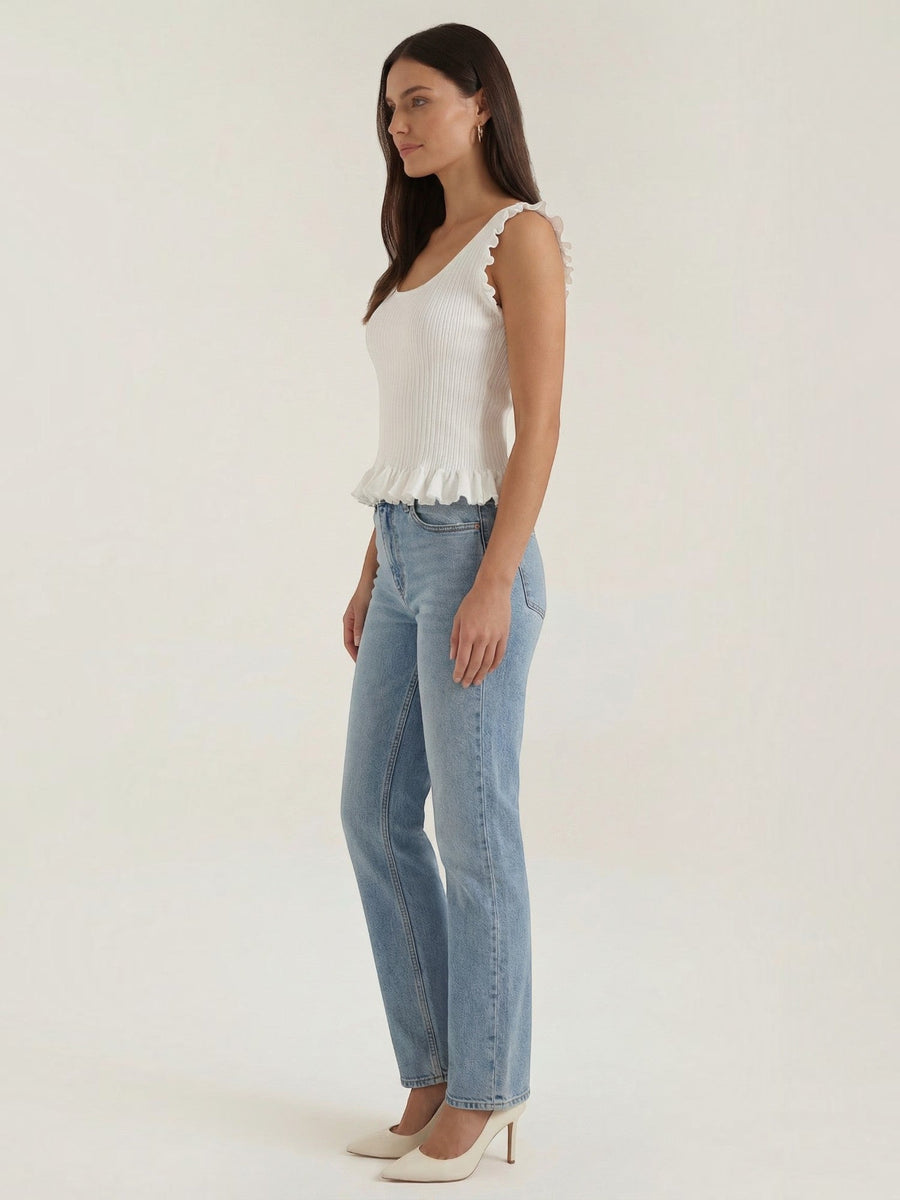 Carol Ribbed Ruffle Strap Top