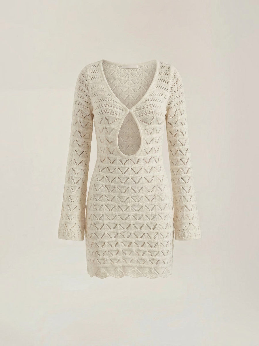 Corinne Crochet Look V Neck Mini Dress