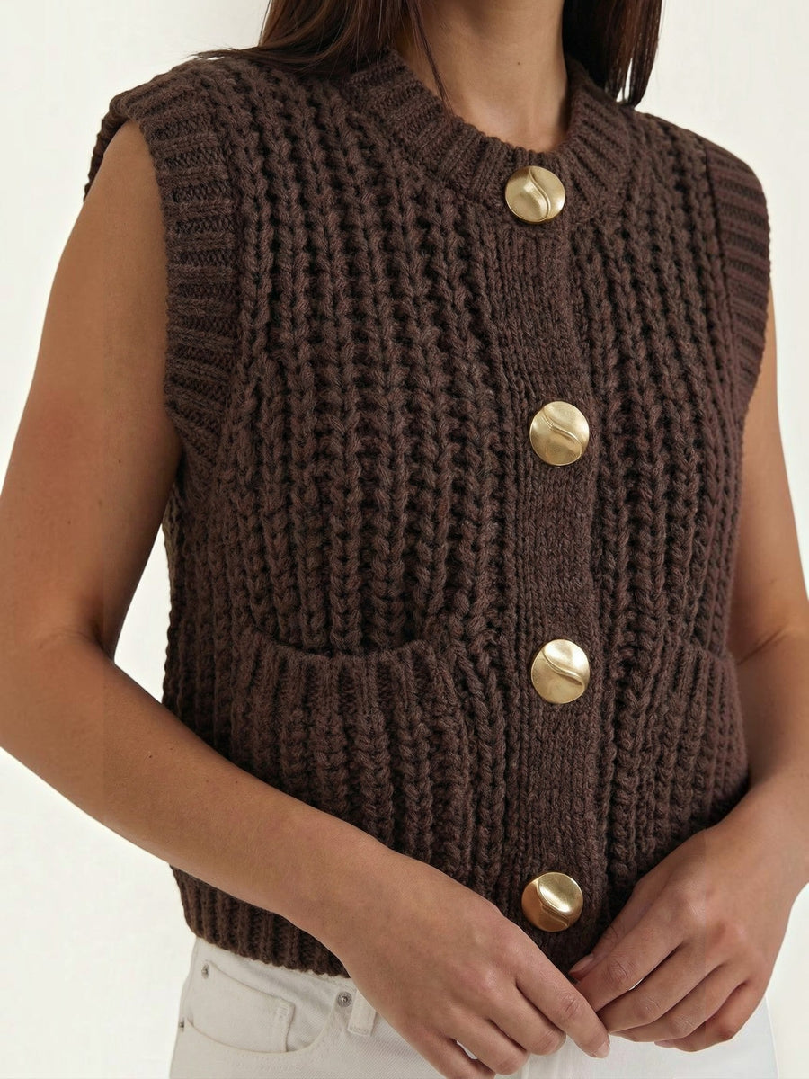 Philomena Chunky Knit Gold Button Vest
