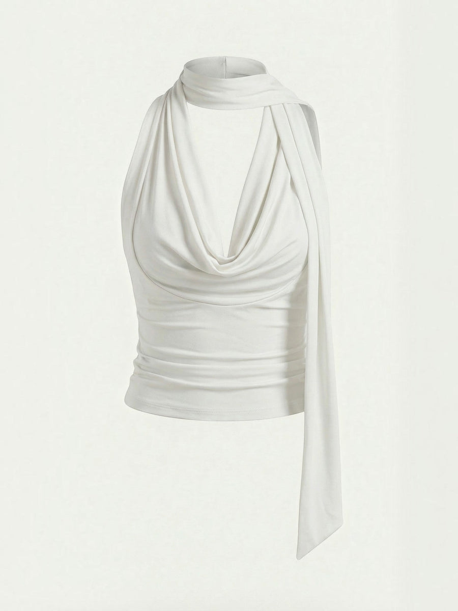 Jean Cowl Neck Halter Top