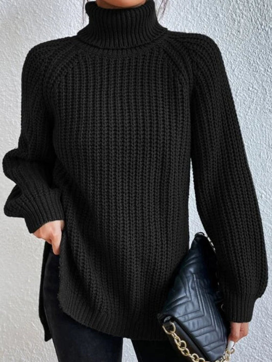 Dresden Raglan Sleeve Turtleneck Sweater with Side Slits