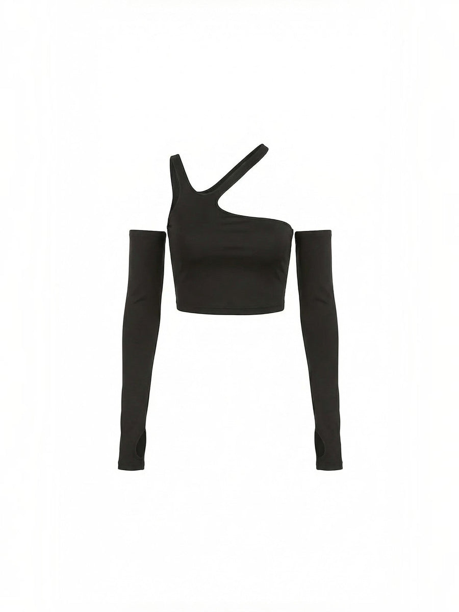 Lysandra One Shoulder Crop Top with Arm Warmers