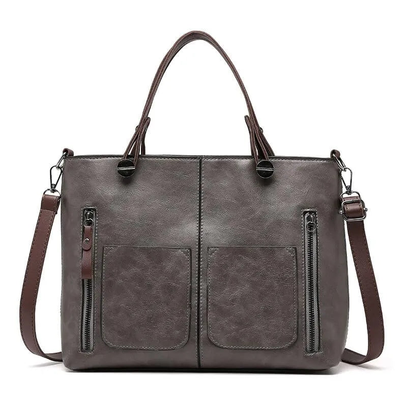 Thilde Leather Satchel with Front Zip Pockets