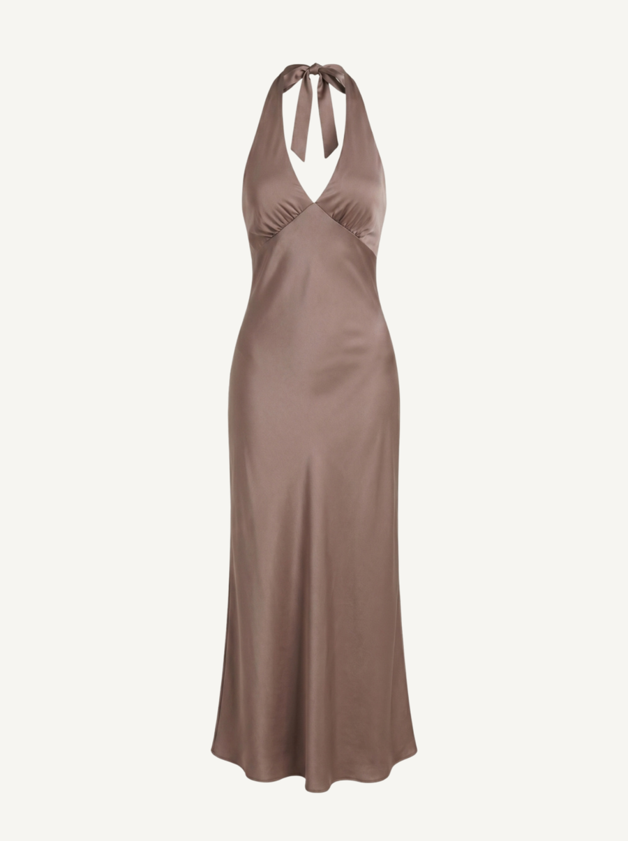 Essie Shimmer Halter Neck Open Back Maxi Dress