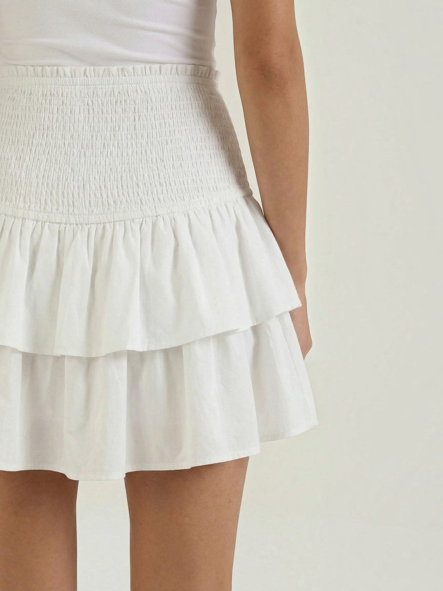 Grace Smocked Waist Tiered Ruffle Mini Skirt