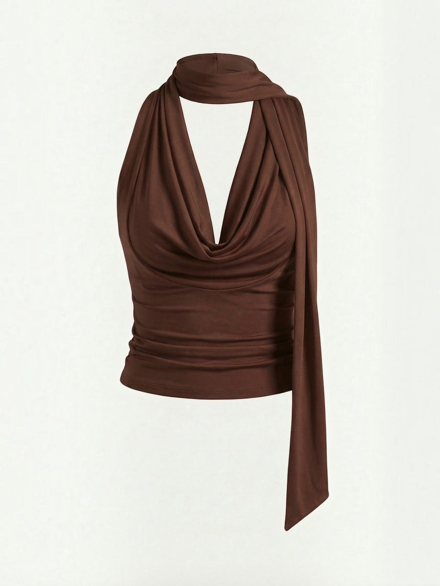 Jean Cowl Neck Halter Top