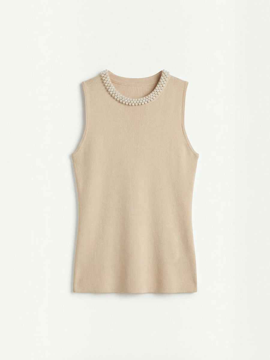 Rosalba Pearl Trim Ribbed Tank Top