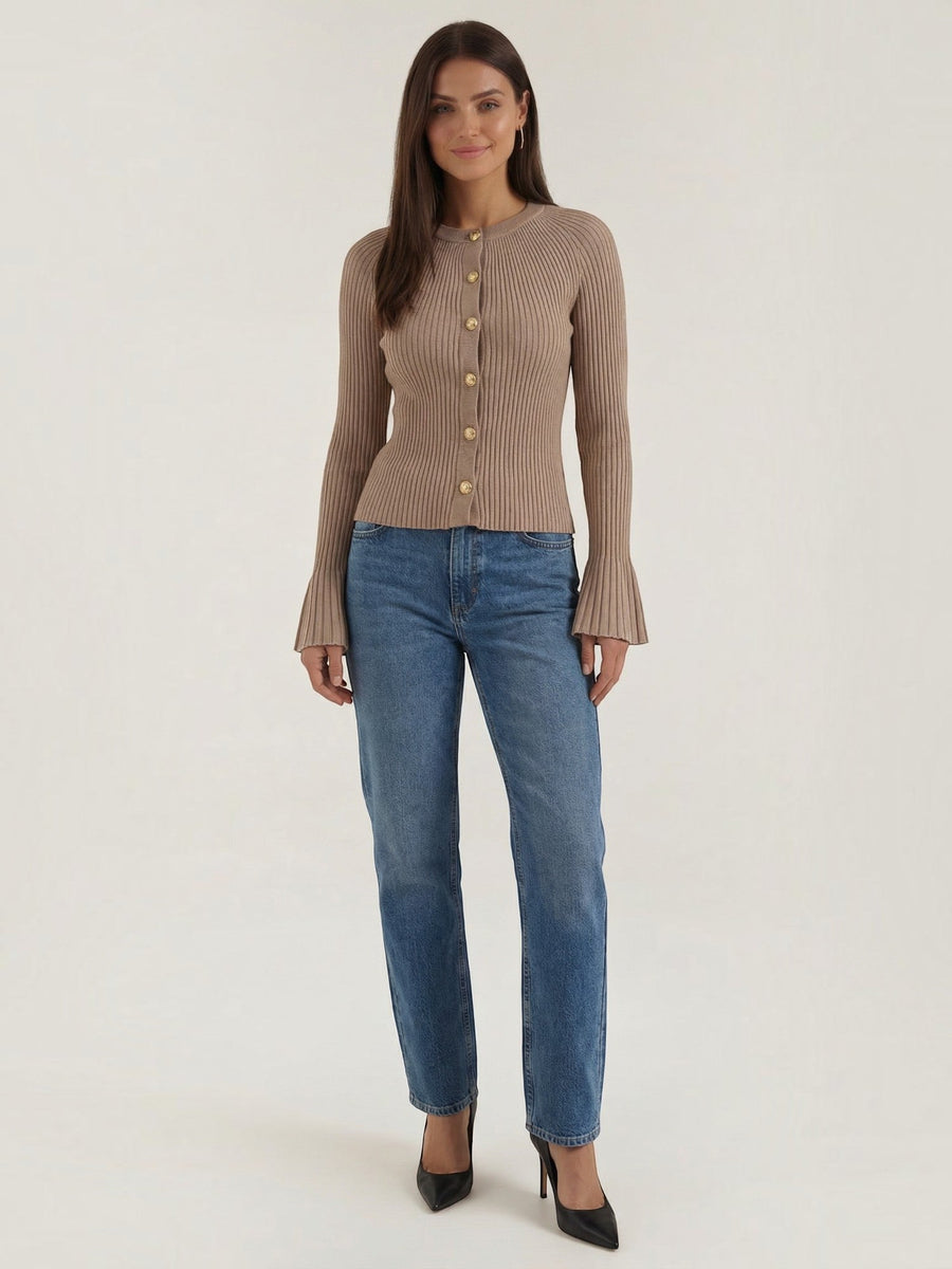 Betty Gold Button Ribbed Cardigan