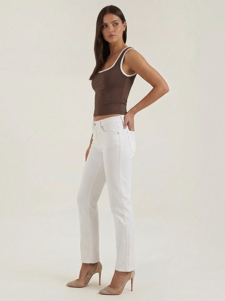 Hilary Contrast Trim Square Neck Crop Top