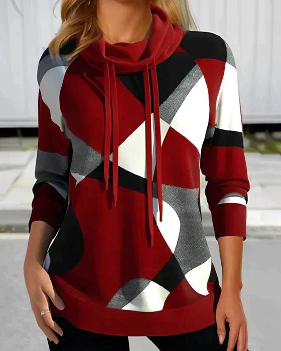 Athena Geometric Color Block Funnel Neck Sweatshirt