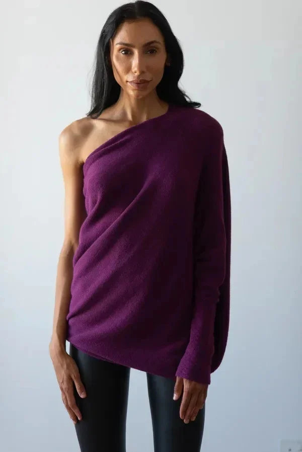 Mabyn Asymmetric Draped Off Shoulder Sweater