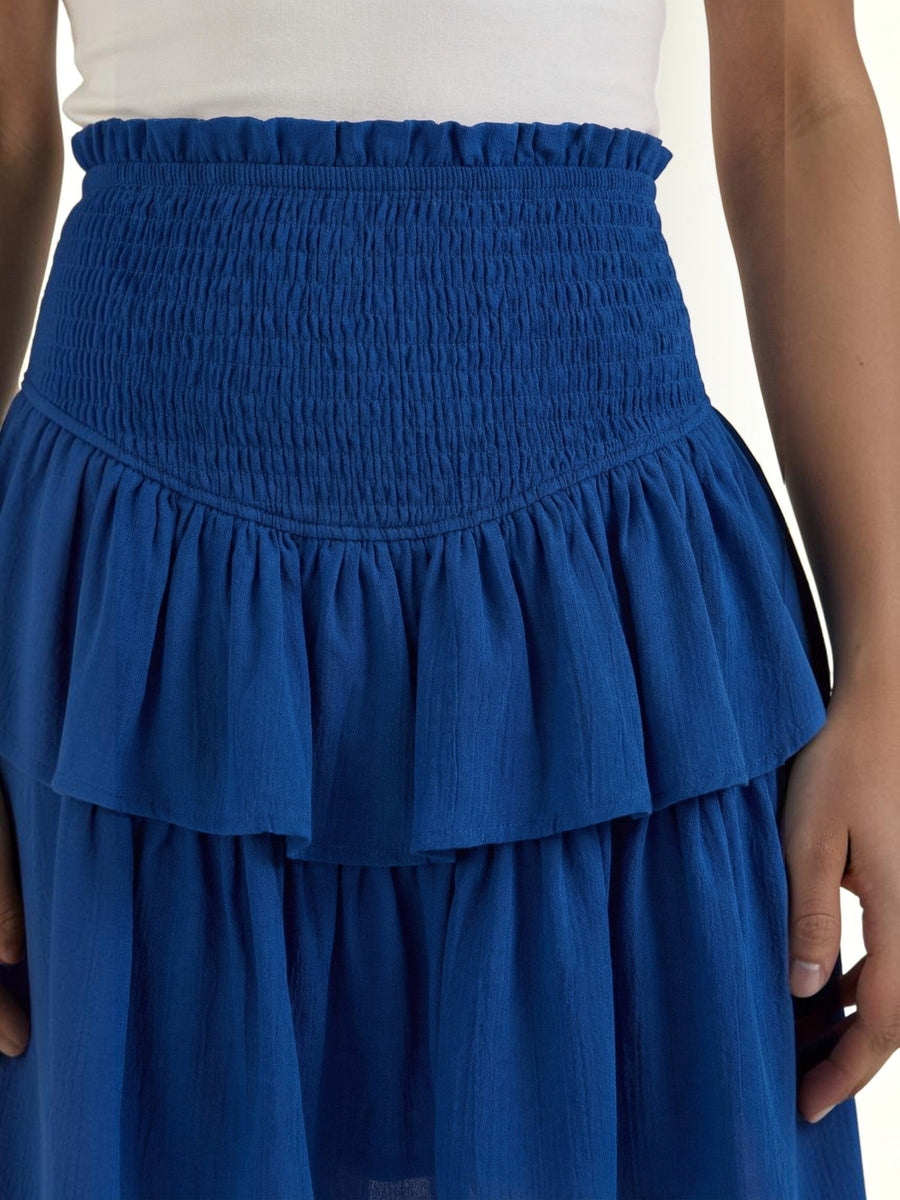 Grace Smocked Waist Tiered Ruffle Mini Skirt